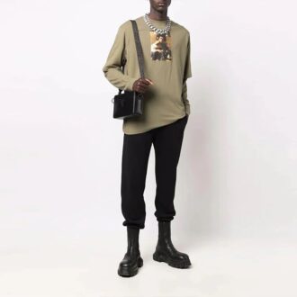 T-shirt Off-White pour homme Caravaggio Boy à manches longues et coupe ample, imprimé vert militaire