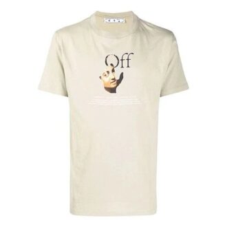 T-shirt Off-White pour homme à col rond et manches courtes, imprimé logo, marron clair