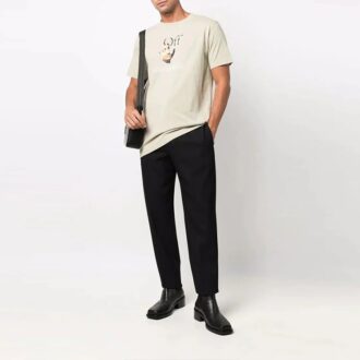 T-shirt Off-White pour homme à col rond et manches courtes, imprimé logo, marron clair