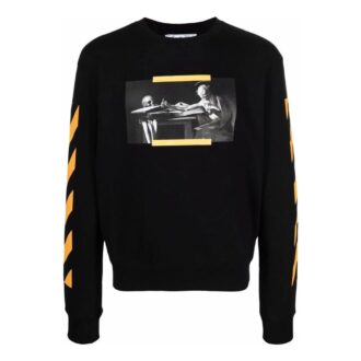 T-shirt Off-White pour homme à col rond et manches longues, imprimé, noir