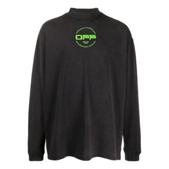 T-shirt Off-White pour homme à col semi-rouleau imprimé lettres, noir, automne