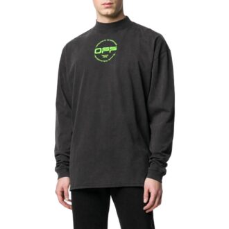 T-shirt Off-White pour homme à col semi-rouleau imprimé lettres, noir, automne