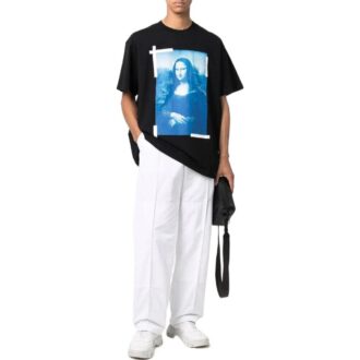T-shirt Off-White pour homme, collection printemps-été 2022, couleur unie, imprimé motifs, manches courtes, coupe ample, noir