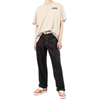 T-shirt Off-White pour homme, collection printemps-été 2022, à manches courtes, coupe ample, imprimé logo, marron clair