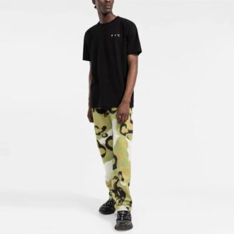 T-shirt Off-White pour homme FW21 à col rond et shorts avec logo sur la poitrine, noir