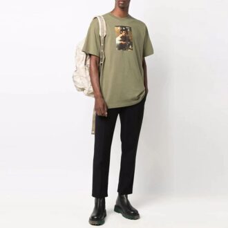T-shirt Off-White pour homme FW21 à imprimé peinture, col rond, manches courtes et coupe ample, vert