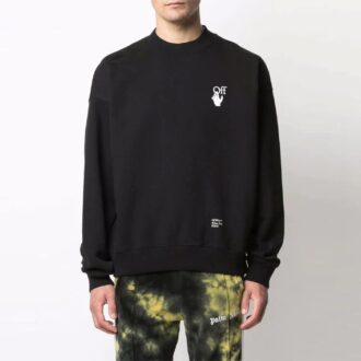 T-shirt Off-White pour homme FW21 Logo Caravaggio Arrow, col rond, manches longues, coupe ample, noir