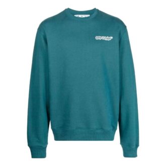 T-shirt Off-White pour homme FW22 à col rond et manches longues avec logo imprimé, bleu lac