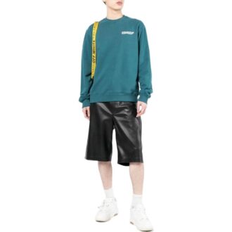 T-shirt Off-White pour homme FW22 à col rond et manches longues avec logo imprimé, bleu lac