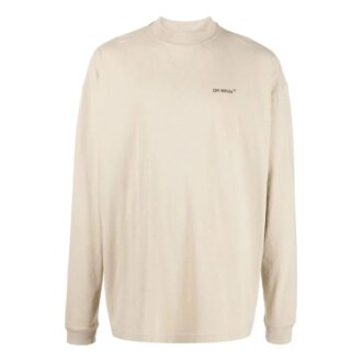 T-shirt Off-White pour homme FW22 à col rond et manches longues, coupe ample, imprimé logo alphabétique, blanc crème