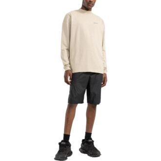T-shirt Off-White pour homme FW22 à col rond et manches longues, coupe ample, imprimé logo alphabétique, blanc crème