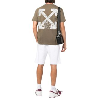 T-shirt Off-White pour homme FW22 à col rond et Shorts, imprimé motif flèches, vert
