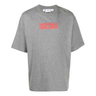 T-shirt Off-White pour homme FW22 à col rond et Shorts, version standard, gris, avec slogan imprimé