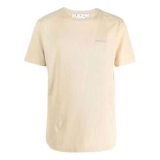 T-shirt Off-White pour homme FW22 à col rond et Shorts, version standard, imprimé à rayures dans le dos, marron clair