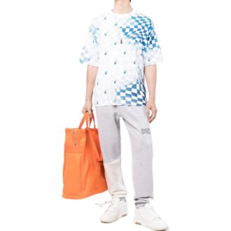 T-shirt Off-White pour homme FW22 à col rond, manches courtes, coupe ample, imprimé logo à carreaux, bleu