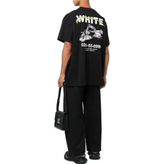 T-shirt Off-White pour homme FW22 à col rond, manches courtes et coupe ample, imprimé logo alphabétique, noir