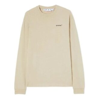 T-shirt Off-White pour homme FW22 à col rond, manches longues, coupe ample et imprimé logo, couleur beige