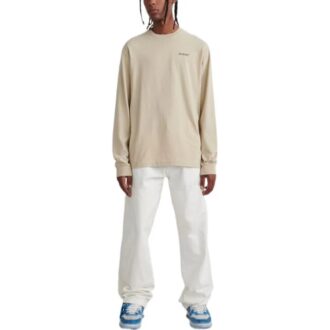 T-shirt Off-White pour homme FW22 à col rond, manches longues, coupe ample et imprimé logo, couleur beige