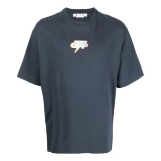 T-shirt Off-White pour homme FW22 à imprimé, col rond, shorts et coupe ample, bleu marine