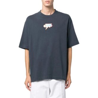 T-shirt Off-White pour homme FW22 à imprimé, col rond, shorts et coupe ample, bleu marine