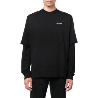 T-shirt Off-White pour homme FW22 à manches longues, coupe ample, imprimé peinture, noir
