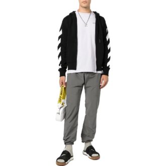 T-shirt Off-White pour homme FW22 à manches longues et capuche, version standard, noir, avec motif flèche dans le dos