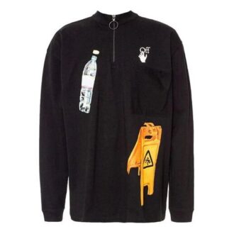 T-shirt Off-White pour homme à imprimé, col rond, manches longues, coupe ample, noir