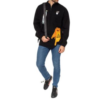 T-shirt Off-White pour homme à imprimé, col rond, manches longues, coupe ample, noir
