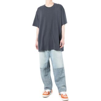 T-shirt Off-White pour homme à manches courtes et coupe ample, imprimé rayé, bleu marine