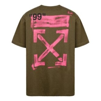T-shirt Off-White pour homme à manches courtes et coupe ample, motif flèches graffiti, vert militaire