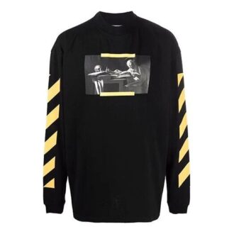 T-shirt Off-White pour homme à manches longues, coupe ample, motif Caravaggio et rayures, noir
