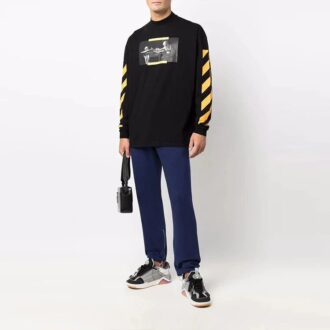 T-shirt Off-White pour homme à manches longues, coupe ample, motif Caravaggio et rayures, noir