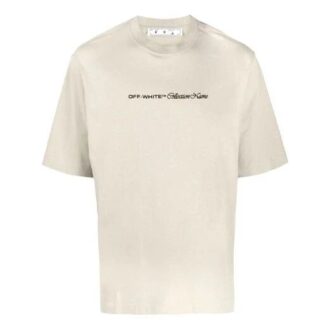 T-shirt Off-White pour homme SS21 à manches courtes et coupe ample, motif logo, couleur kaki clair