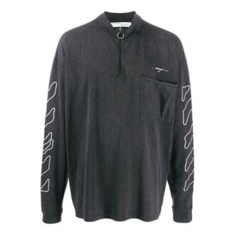 T-shirt Off-White pour homme SS21 à manches longues, coupe ample, demi-fermeture éclair et motif flèche, gris foncé