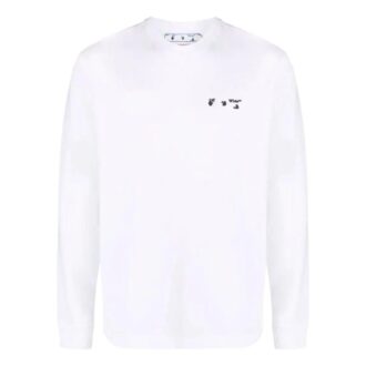 T-shirt Off-White pour homme SS22 à col rond et manches longues, version blanche