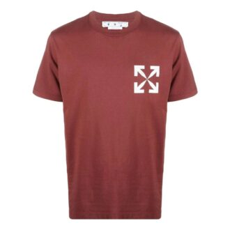 T-shirt Off-White pour homme SS22 à col rond et Shorts, imprimé logo, couleur rouge brique