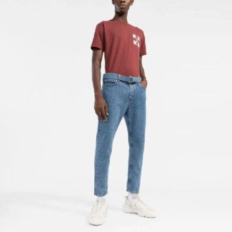 T-shirt Off-White pour homme SS22 à col rond et Shorts, imprimé logo, couleur rouge brique