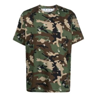 T-shirt Off-White pour homme SS22 à col rond et shorts, motif camouflage, vert