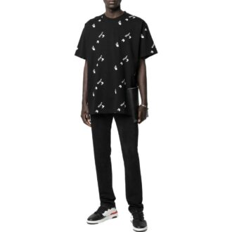 T-shirt Off-White pour homme SS22, couleur unie, col rond, imprimé logo, manches courtes, noir