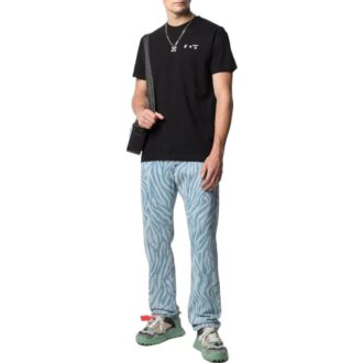 T-shirt Off-White pour homme SS22, couleur unie, imprimé logo alphabétique, col rond, Shorts, version noire