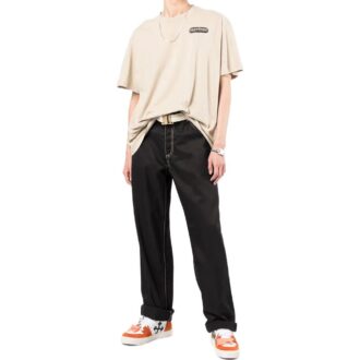 T-shirt Off-White pour homme SS22 à manches courtes, couleur marron clair, avec logo imprimé