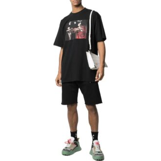T-shirt Off-White pour homme SS22 à motif, col rond et Shorts, noir
