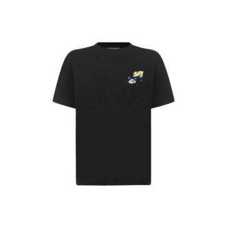 T-shirt Off-White SS21 à col rond, manches courtes, coupe ajustée, imprimé floral et à carreaux, noir
