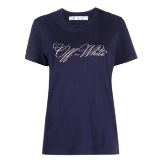 T-shirt Off-White SS21 à manches courtes et coupe ajustée, imprimé logo, bleu marine