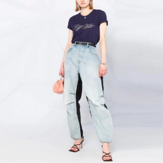 T-shirt Off-White SS21 à manches courtes et coupe ajustée, imprimé logo, bleu marine