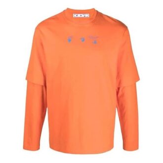 T-shirt orange ample à manches longues et col rond avec logo Off-White pour homme, collection automne-hiver 2021