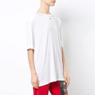 T-shirt oversize à col rond et fente arrière imprimé blanc cassé