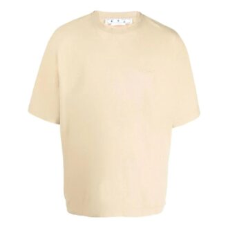T-shirt à rayures à col rond et manches courtes beige Off-White pour homme