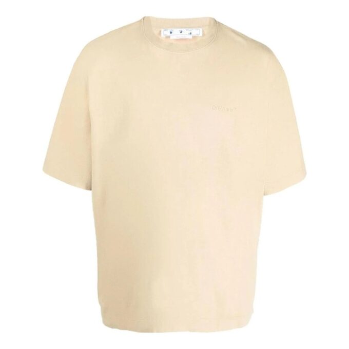 T-shirt à rayures à col rond et manches courtes beige Off-White pour homme