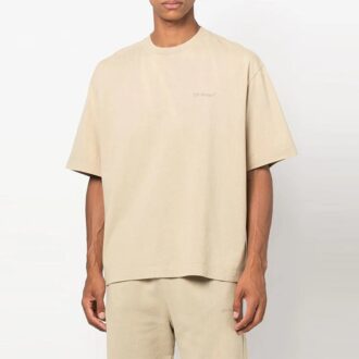 T-shirt à rayures à col rond et manches courtes beige Off-White pour homme